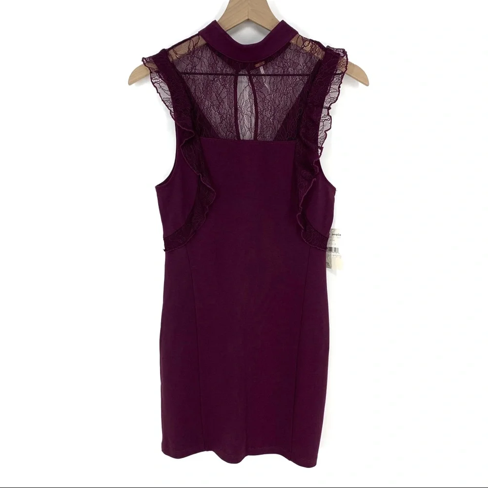 Free People Plum Beaumont Muse‎ Bodycon Dress S Lace Mock Neck Sleeveless Boho